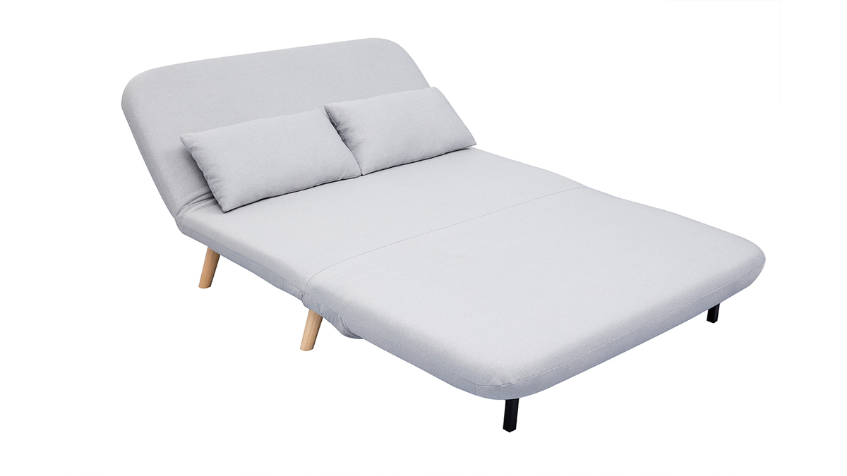 Sofá cama convertible 2 plazas en tejido gris claro AMIKO