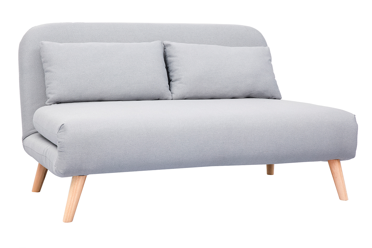 Sof cama convertible 2 plazas en tejido gris claro AMIKO