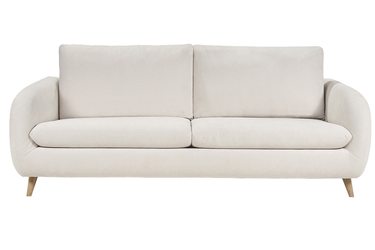 Sof� convertible beige efecto terciopelo, vista de frente.