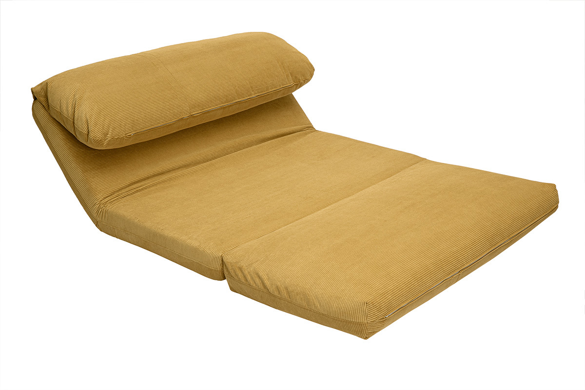 Sof cama convertible de 2 plazas en tela de terciopelo de pana amarillo curry SPENCER