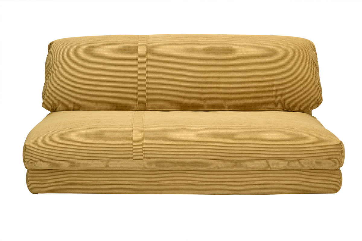 Sof cama convertible de 2 plazas en tela de terciopelo de pana amarillo curry SPENCER