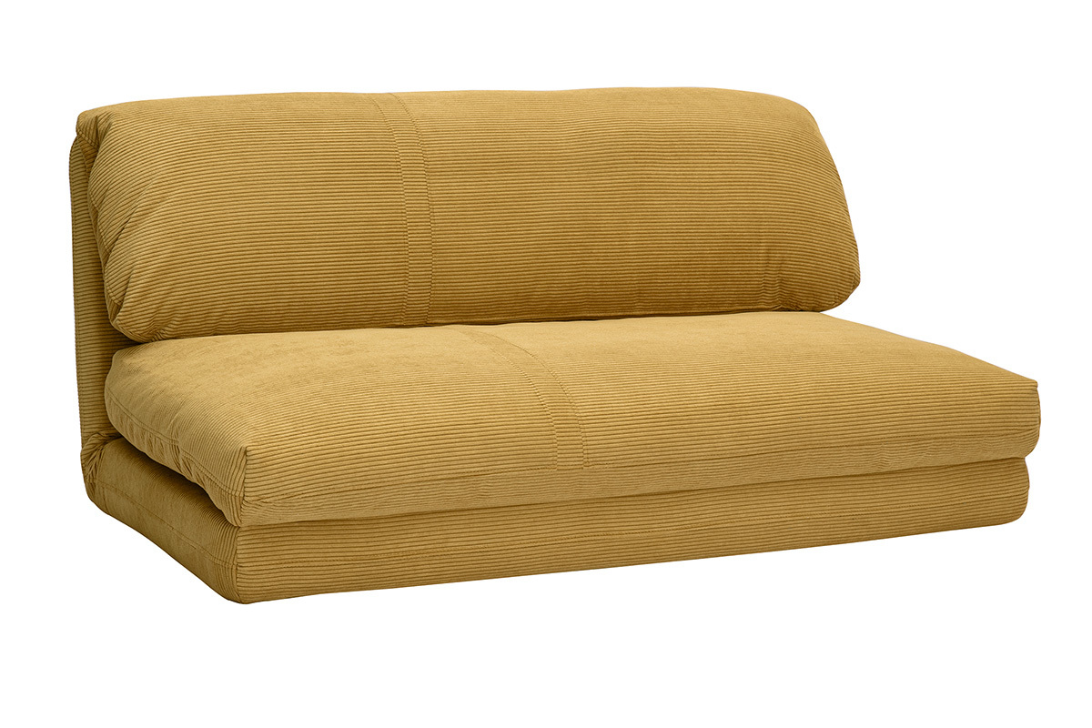 Sof cama convertible de 2 plazas en tela de terciopelo de pana amarillo curry SPENCER