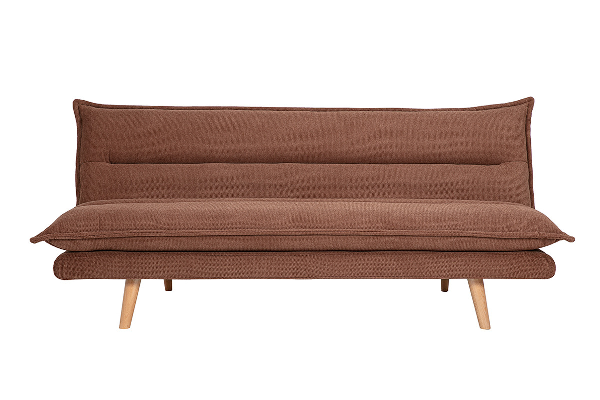 Sof� cama convertible de 3 plazas en tejido chenilla texturado tierra quemada y madera clara BINGO