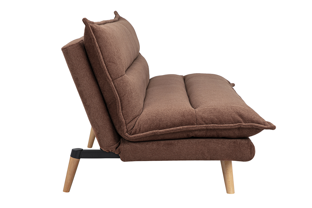 Sof� cama convertible de 3 plazas en tejido chenilla texturado tierra quemada y madera clara BINGO