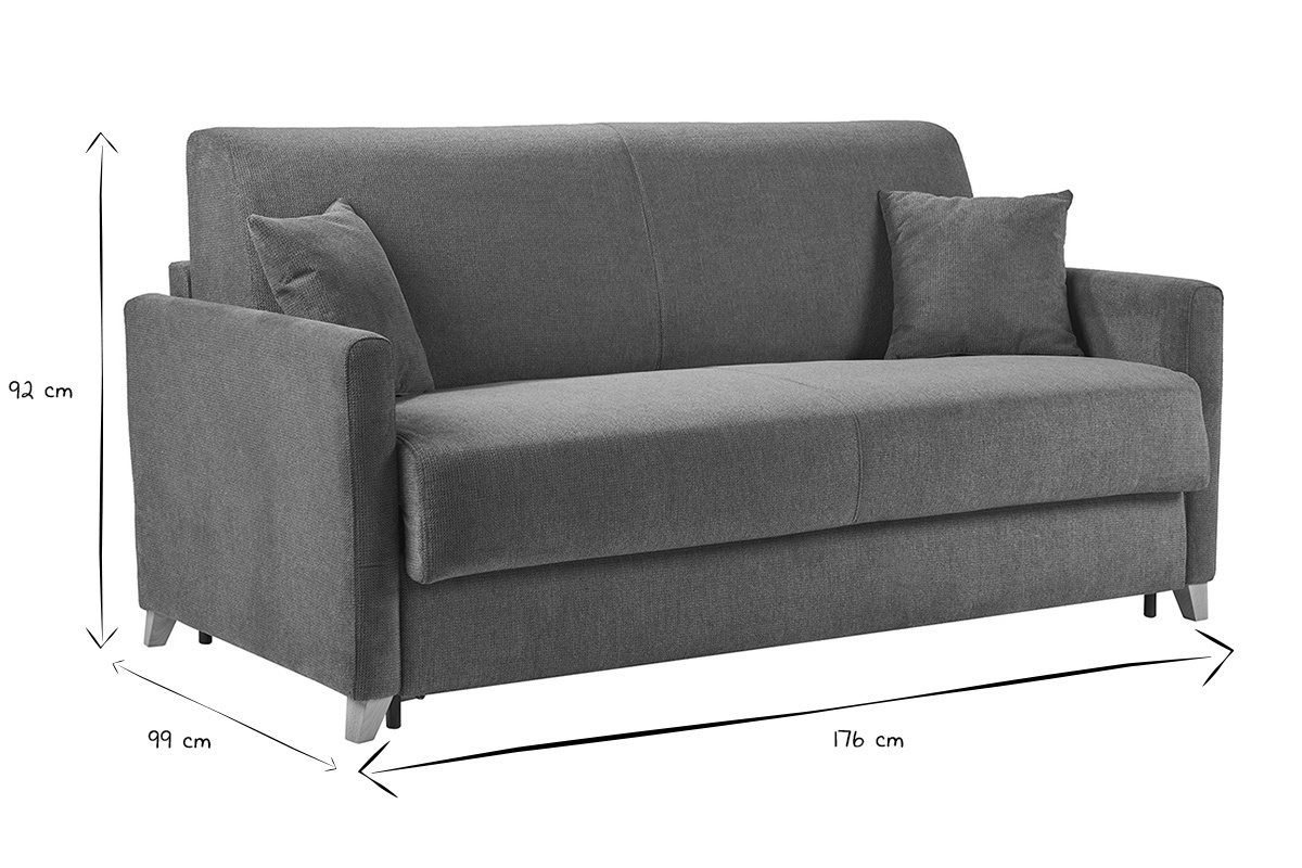 Dimensiones del sof� convertible de 3 plazas SKANDY en blanco y negro, H92 cm, L176 cm, P99 cm
