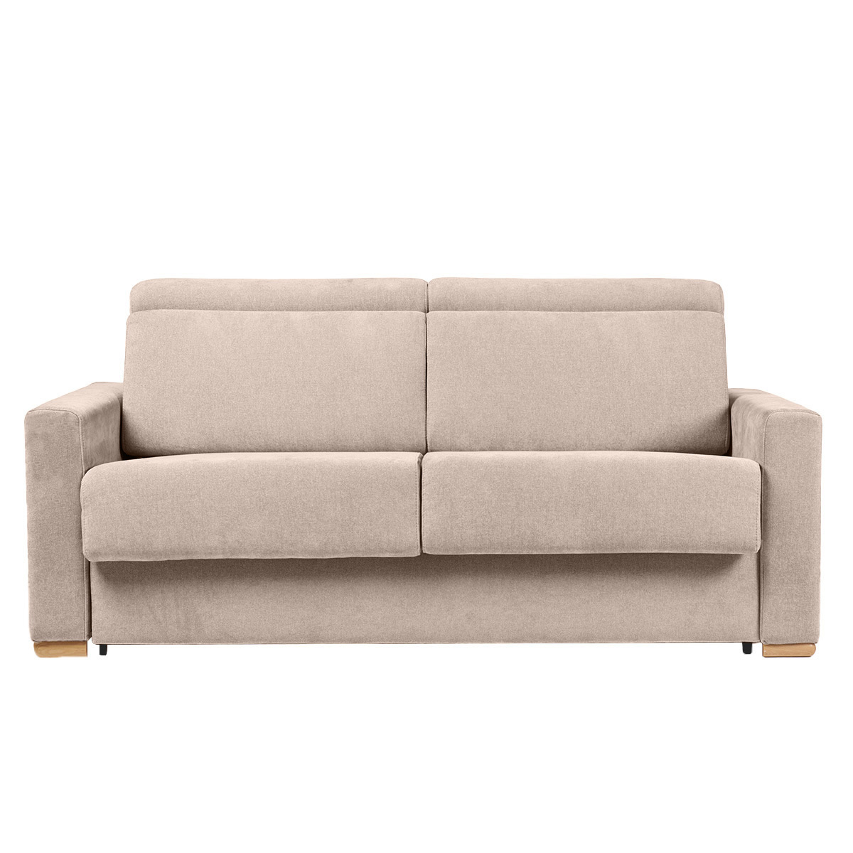 Sofá cama convertible de 3 plazas en tela de efecto terciopelo beige con reposacabezas ajustables y colchón de 18 cm NORO
