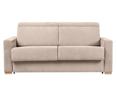 Sofá cama convertible de 3 plazas en tela de efecto terciopelo beige con reposacabezas ajustables y colchón de 18 cm NORO