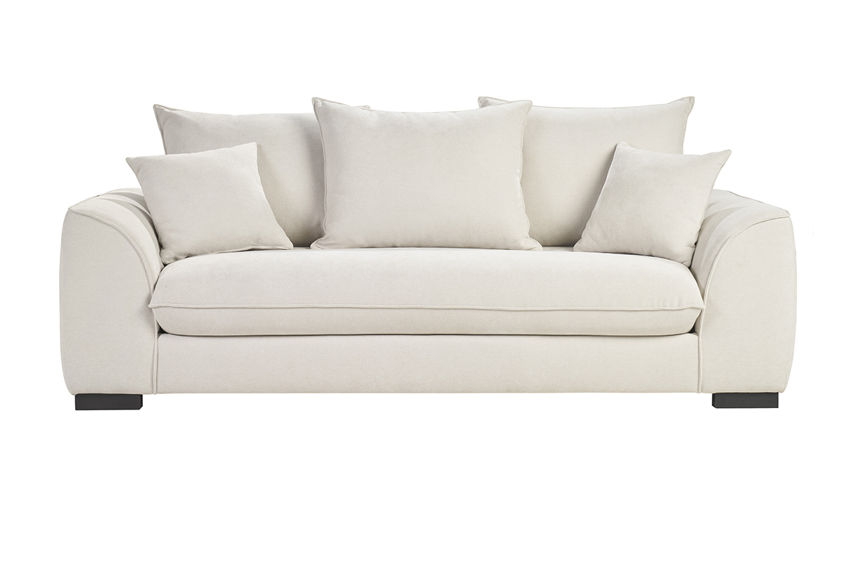 Sof convertible de 3 plazas en tela beige, vista frontal.