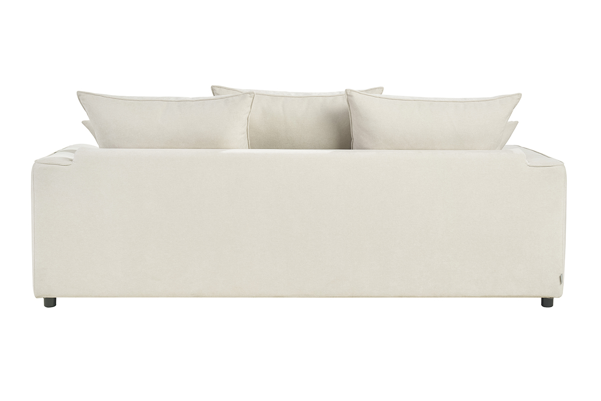 Sof convertible de 3 plazas en tela beige, vista trasera.