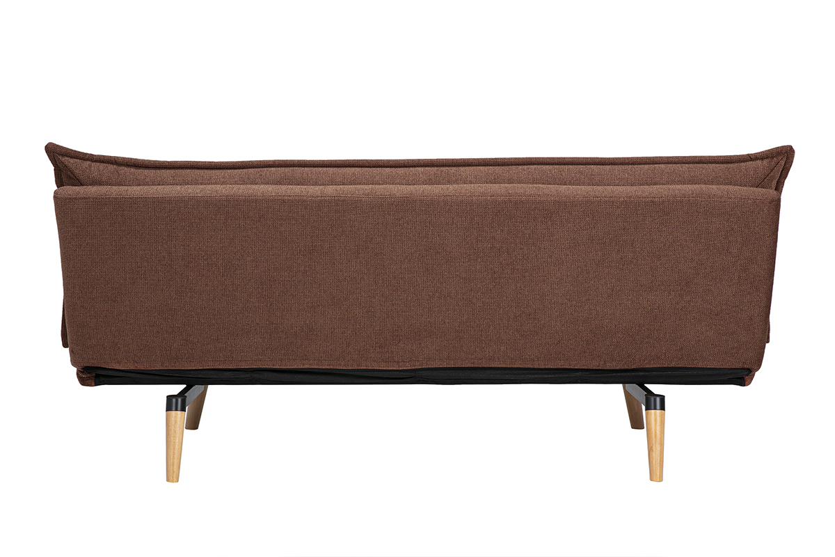 Sof cama convertible de 3 plazas en tela efecto terciopelo texturado tierra quemada y madera clara BINGO