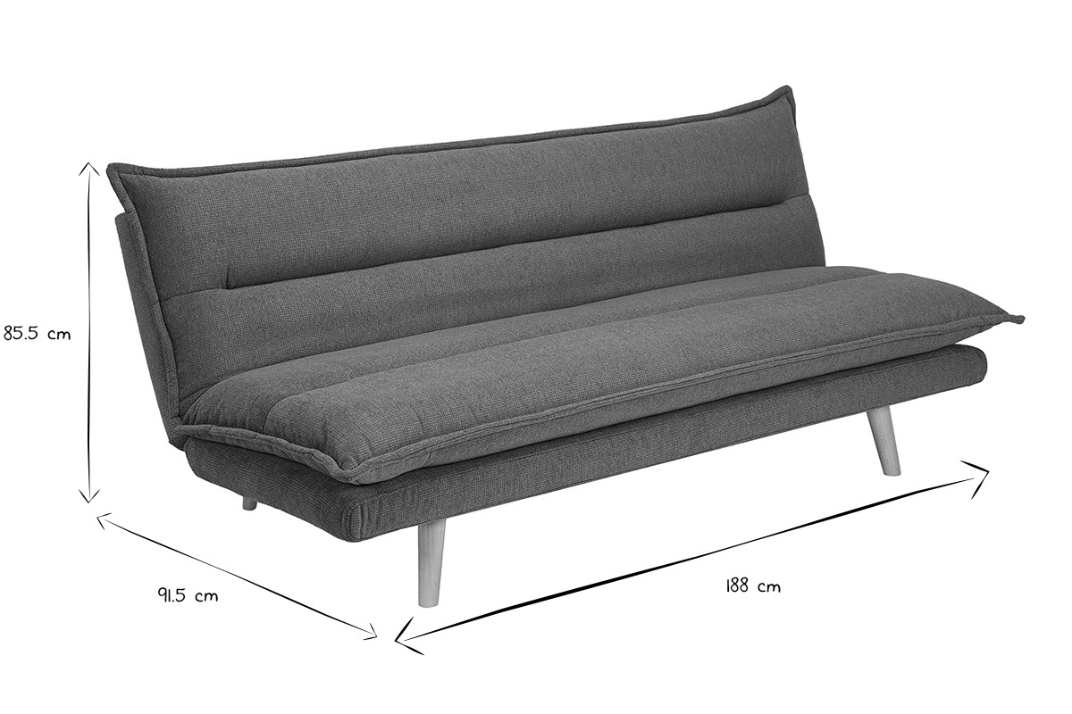 Sof cama convertible de 3 plazas en tela efecto terciopelo texturado tierra quemada y madera clara BINGO