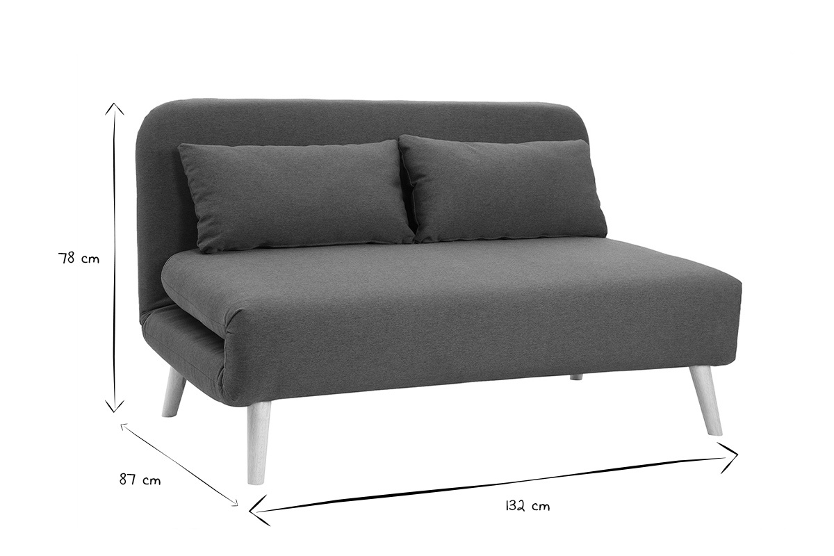 Sof cama de 2 plazas convertible en tela azul oscuro y madera clara AMIKO