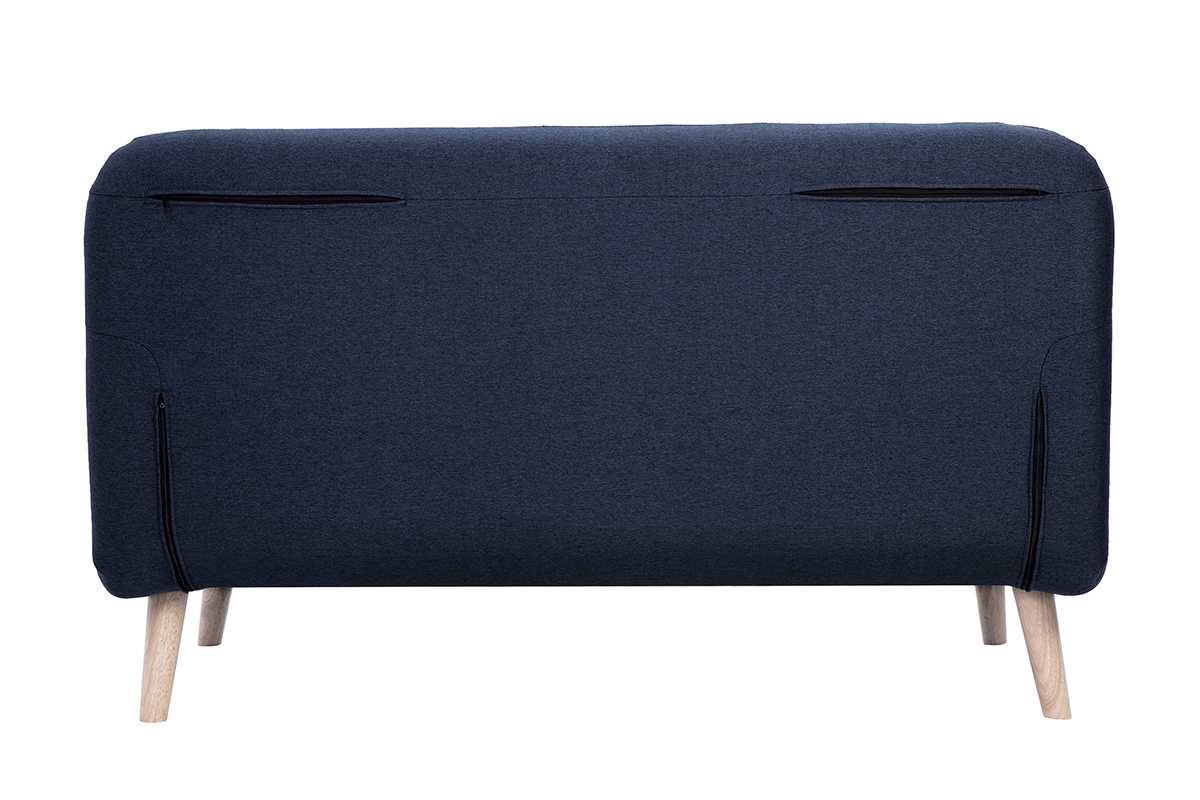 Sof cama de 2 plazas convertible en tela azul oscuro y madera clara AMIKO