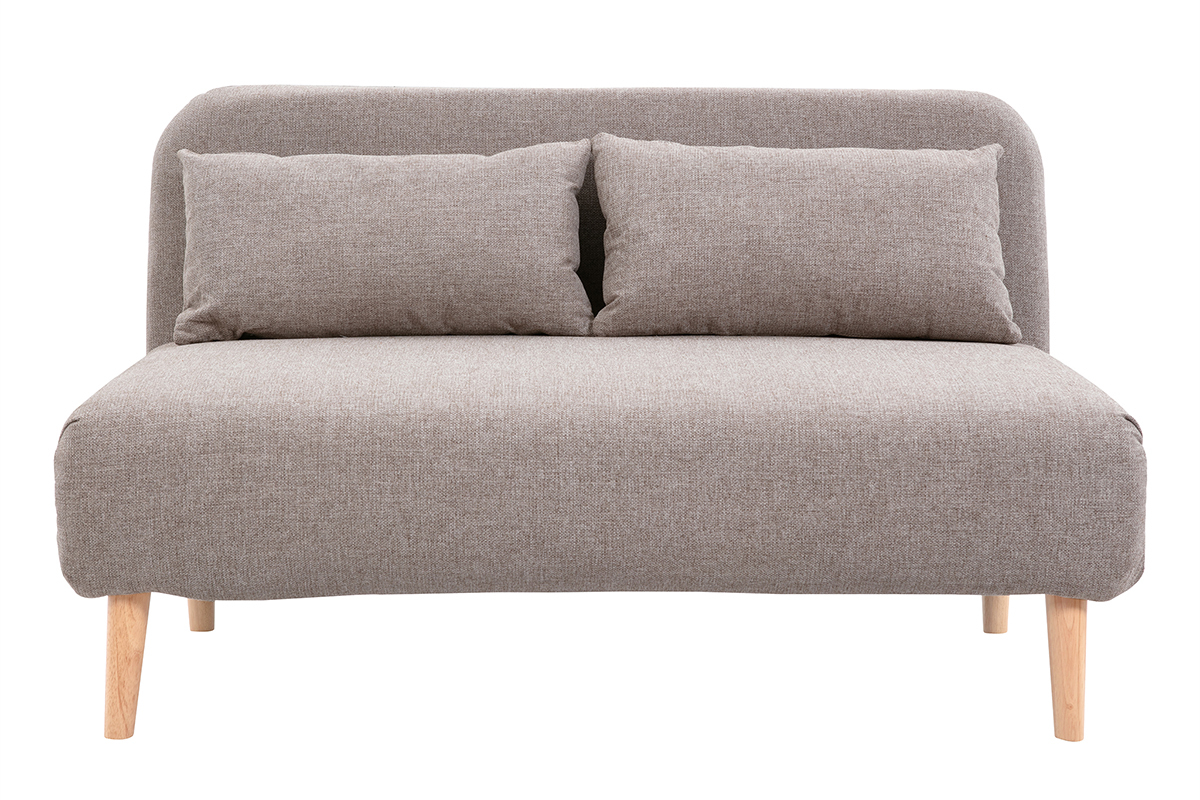 Sof cama de 2 plazas convertible en tela topo y madera clara AMIKO