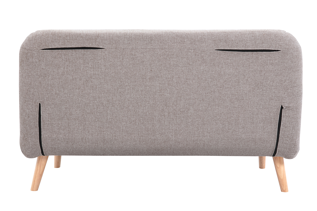 Sof cama de 2 plazas convertible en tela topo y madera clara AMIKO