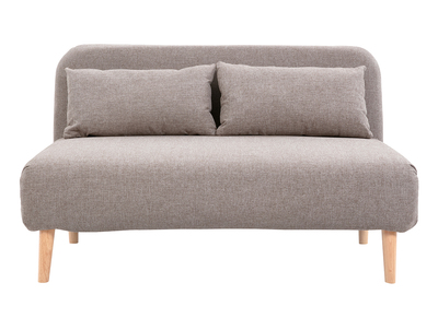 Sofá cama de 2 plazas convertible en tela topo y madera clara AMIKO