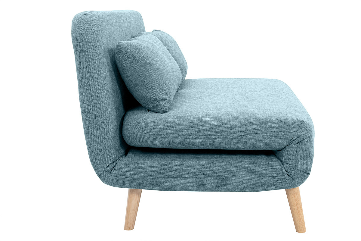 Sof cama de 2 plazas convertible en tela verde gris y madera clara AMIKO