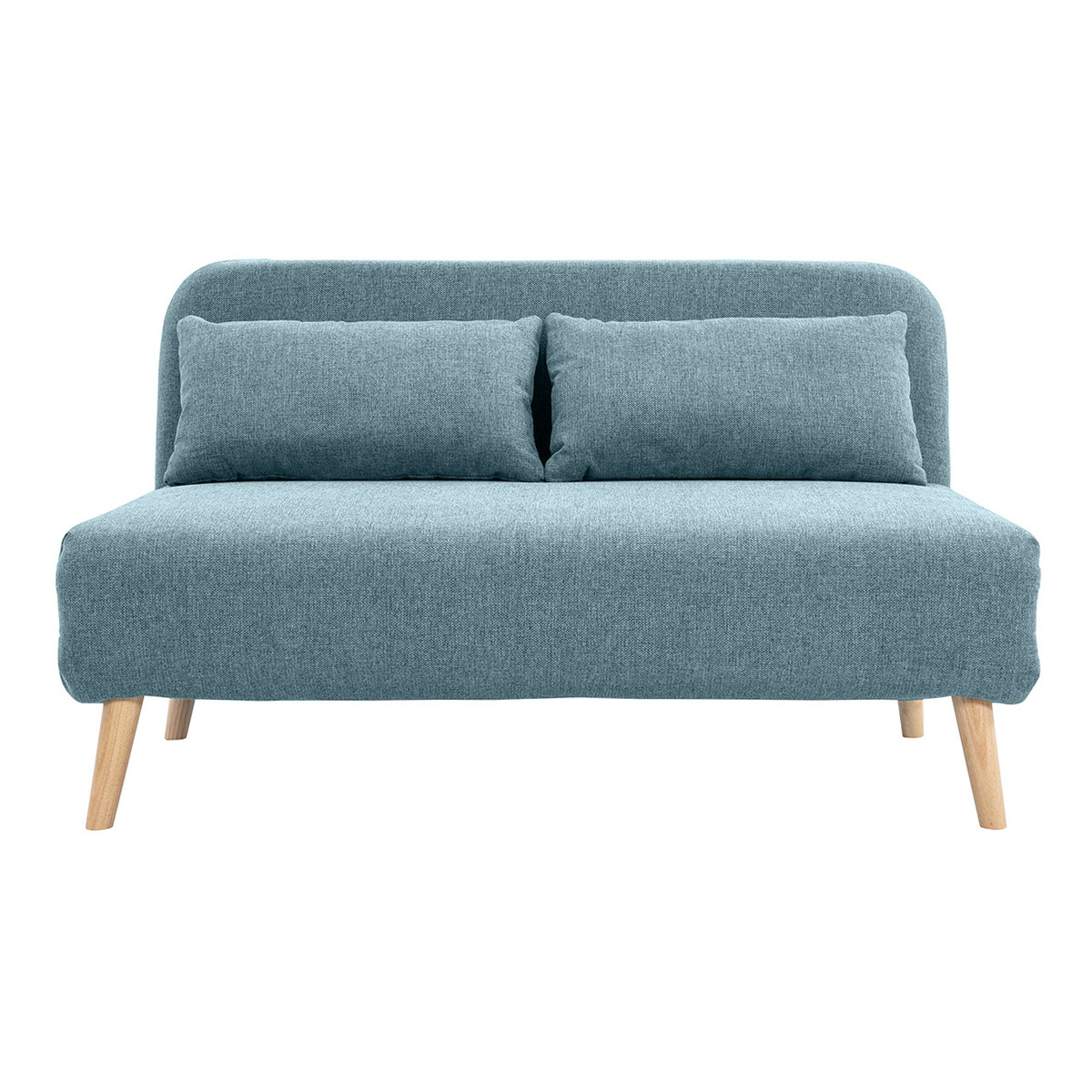 Sofá cama de 2 plazas convertible en tela verde gris y madera clara AMIKO