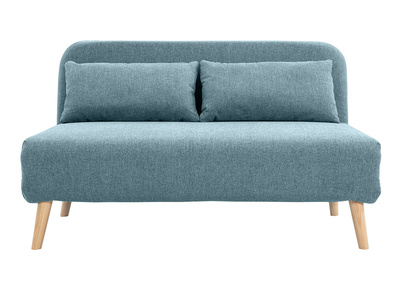 Sofá cama de 2 plazas convertible en tela verde gris y madera clara AMIKO