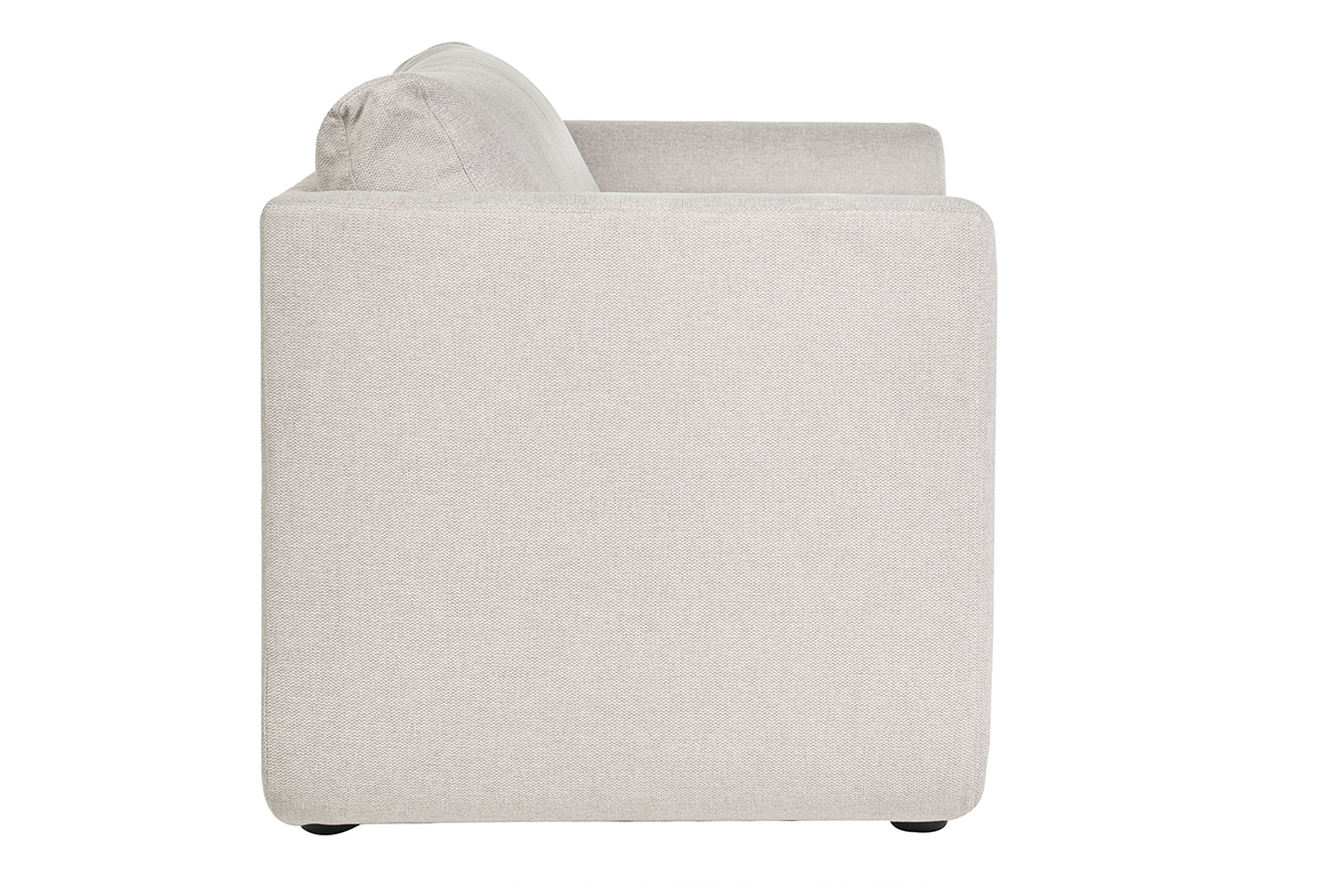 Sof cama de 2 plazas de tela efecto terciopelo texturizado beige LEON