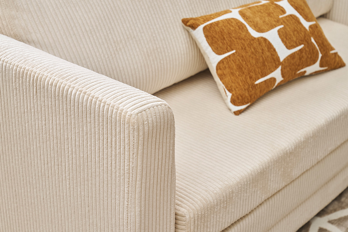 Sof cama de 2 plazas de terciopelo cotel beige LEON