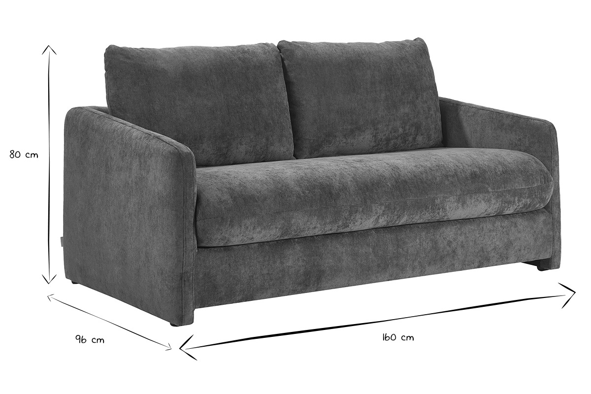 Dimensiones del sof� convertible de 2 plazas, en blanco y negro, L160 x P96 x H80 cm.