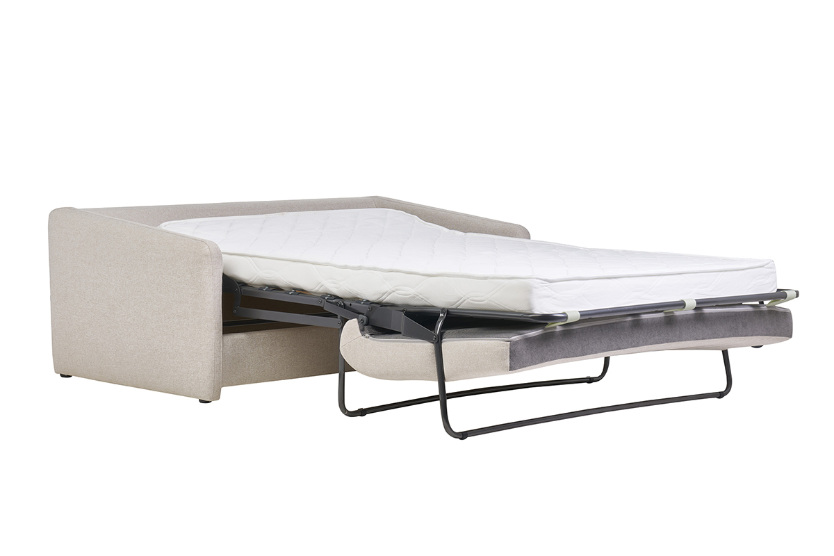 Sof cama de 2 plazas en tela beige PAULIN