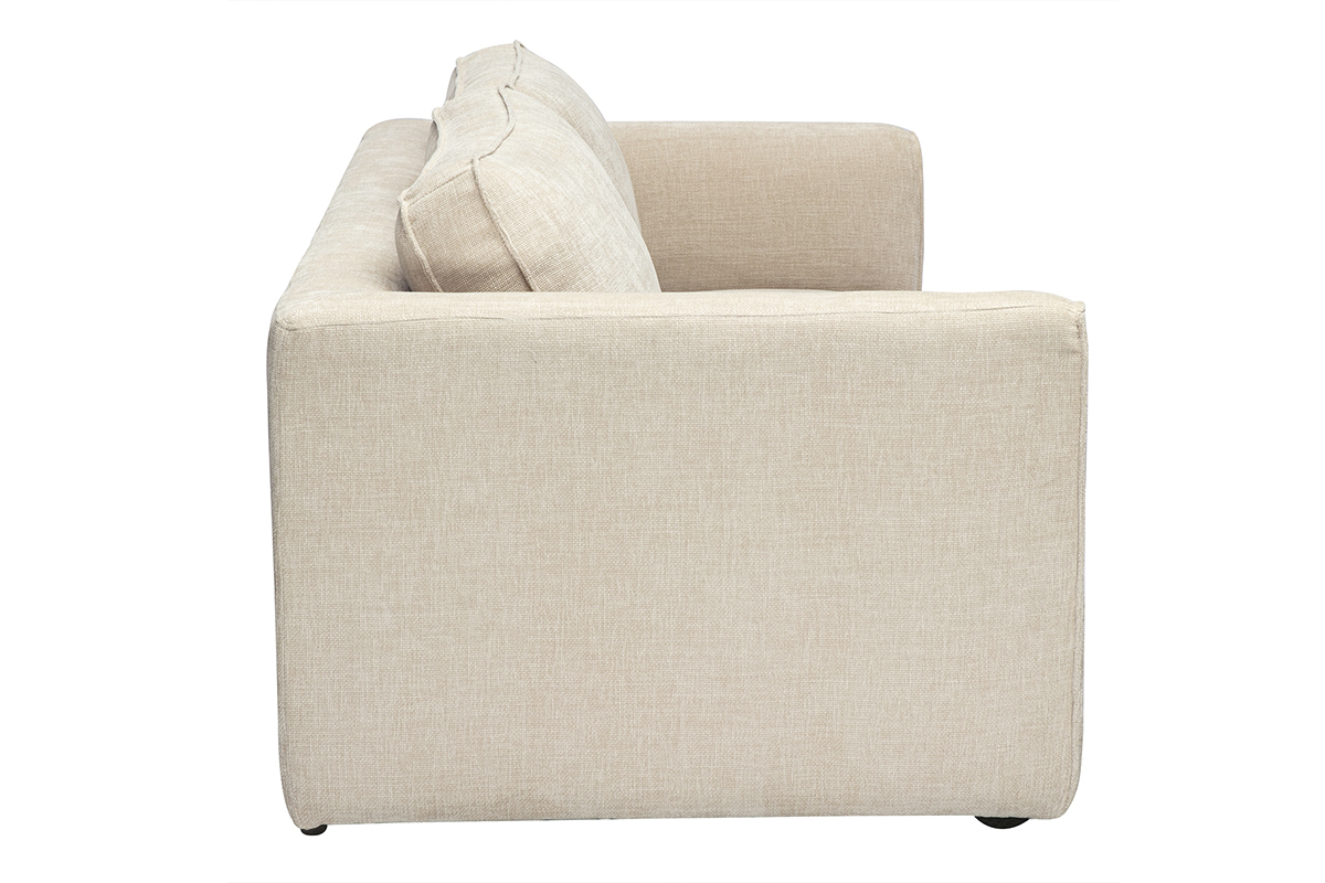 Sof convertible beige de dos plazas, vista lateral izquierda.