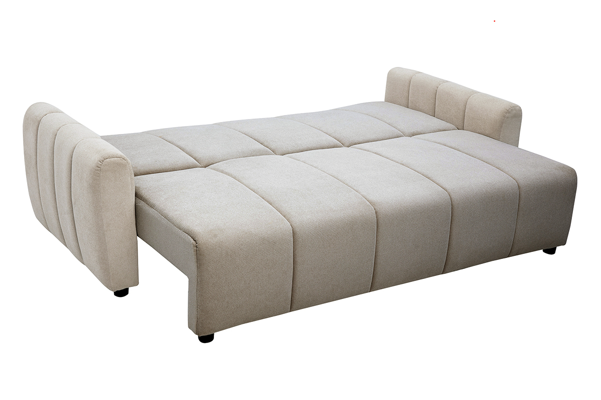 Canap� convertible de 3 plazas en tejido de chenilla beige FOLDY, vista superior.