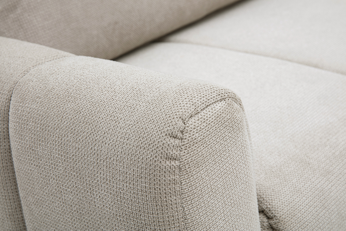 Reposabrazos del sof� convertible FOLDY en tejido chenilla beige, vista cercana.