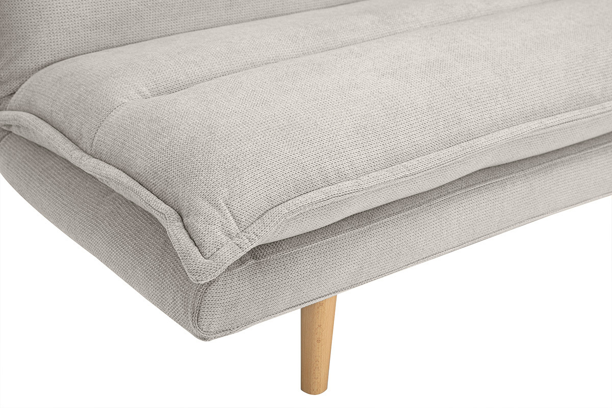 Sof� cama de 3 plazas en tejido chenilla texturado beige y madera clara BINGO