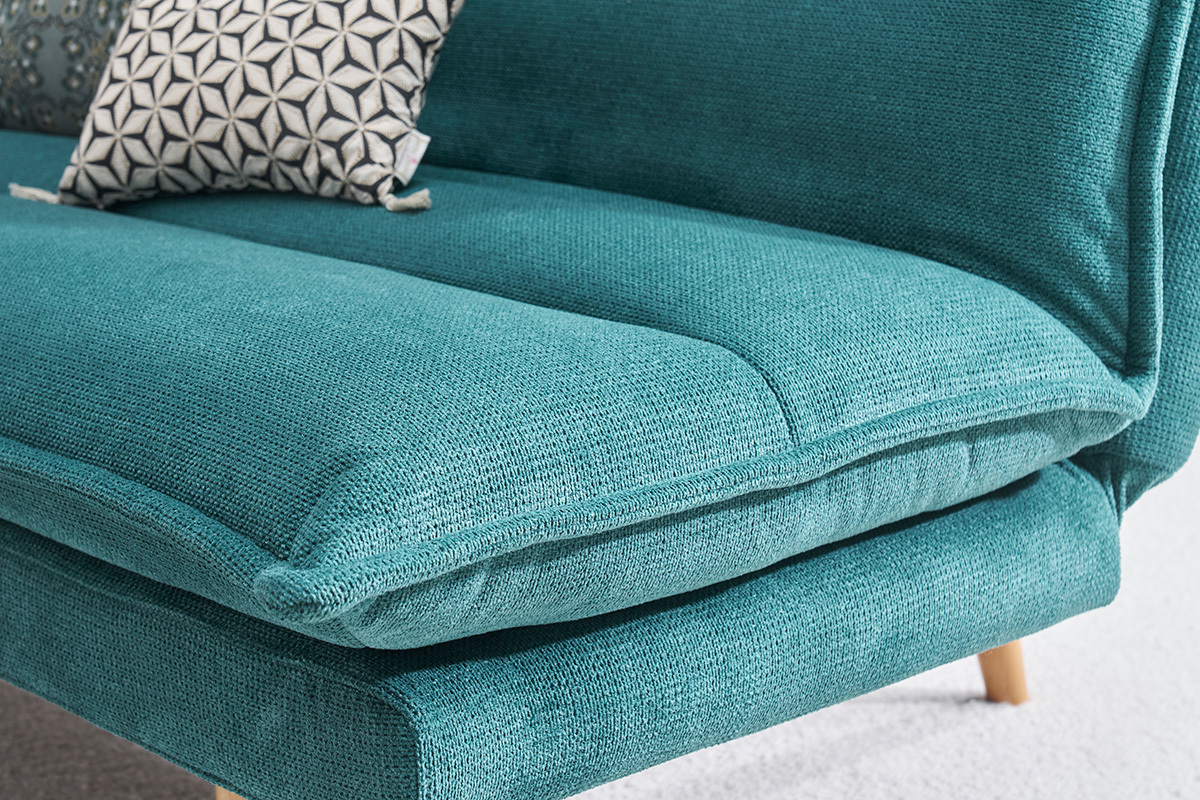 Sof� cama de 3 plazas en tejido chenilla texturado celad�n y madera clara BINGO