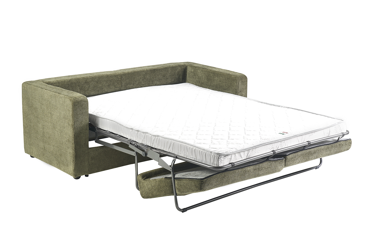 Sof� convertible de 3 plazas en terciopelo chenilla verde caqui con colch�n desplegado de 13 cm
