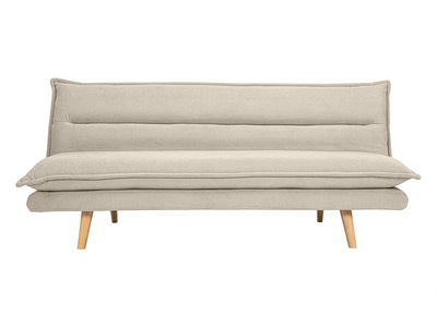 Sofá cama de 3 plazas en tela efecto terciopelo texturado beige y madera clara BINGO