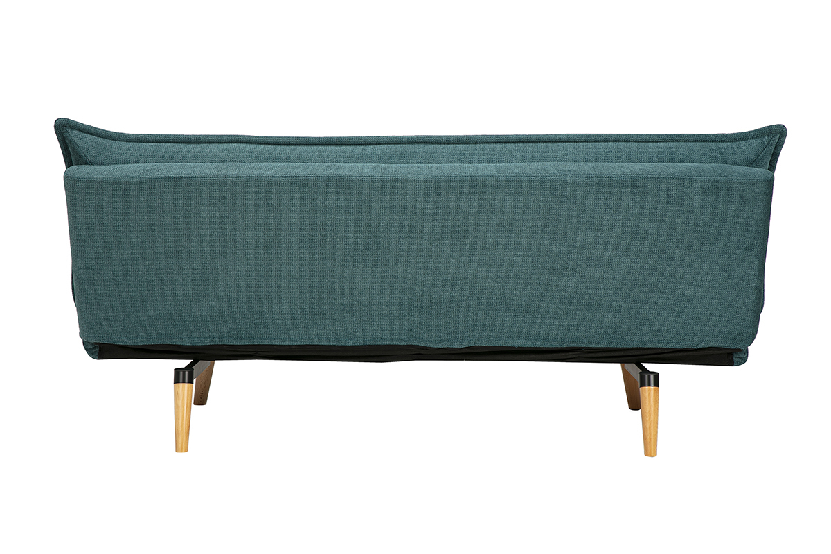 Sof cama de 3 plazas en tela efecto terciopelo texturado celadn y madera clara BINGO