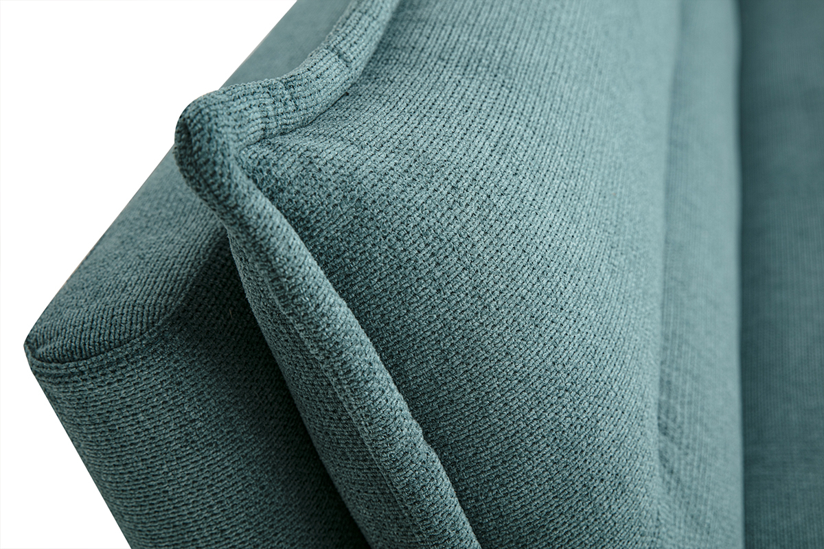 Sof cama de 3 plazas en tela efecto terciopelo texturado celadn y madera clara BINGO