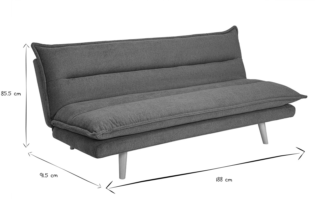 Sof cama de 3 plazas en tela efecto terciopelo texturado celadn y madera clara BINGO