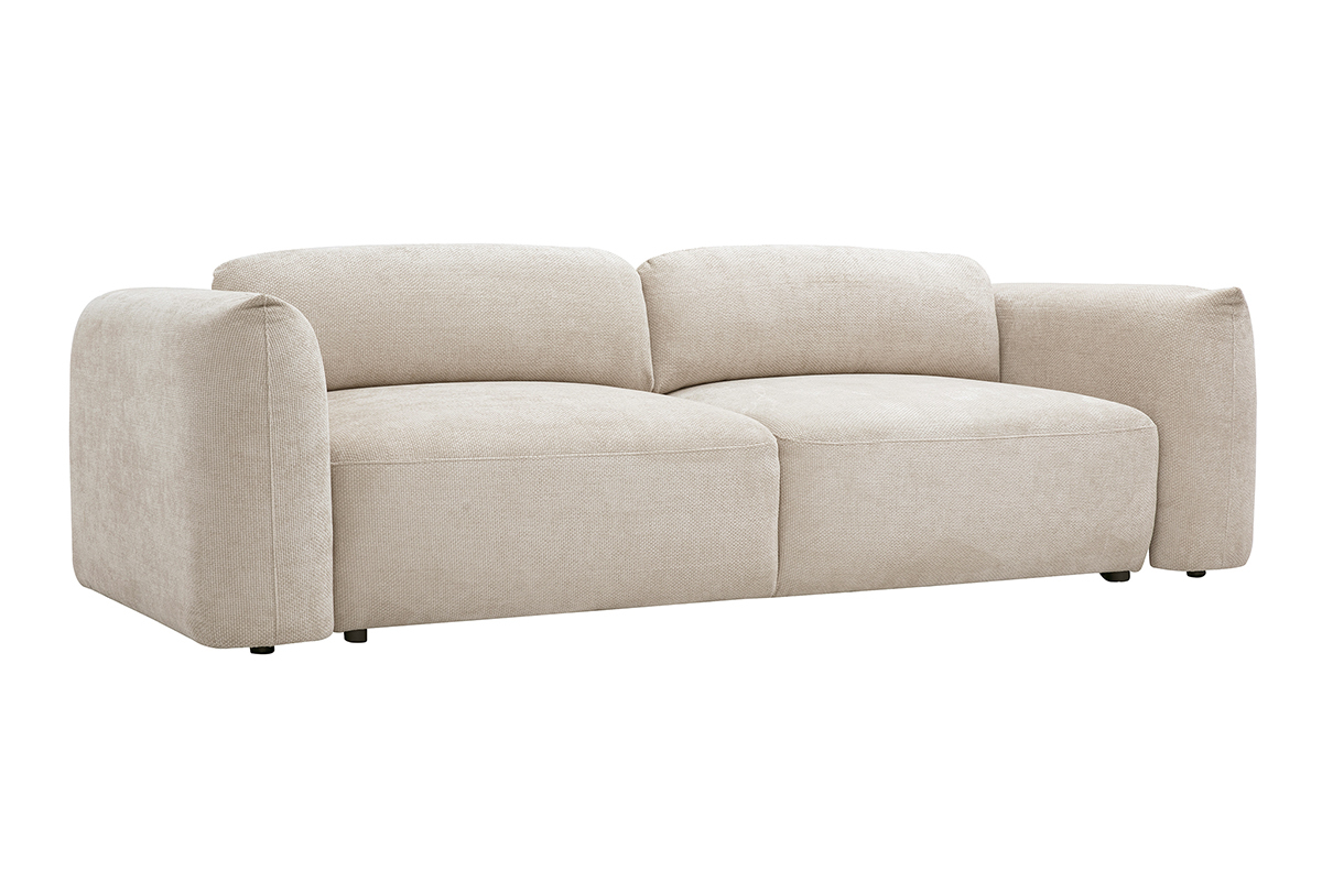 Sof� convertible de 4 plazas beige de terciopelo chenilla, vista de 3/4.