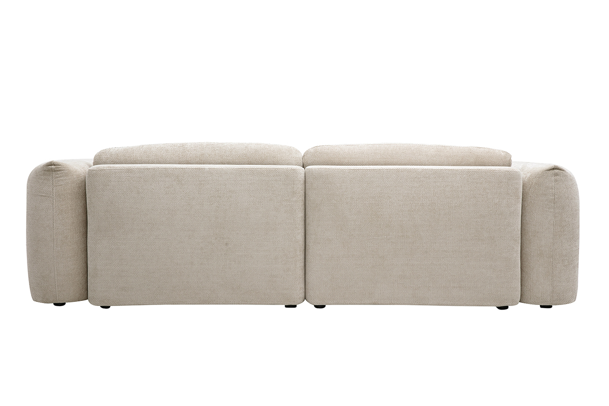 Vista trasera del sof� cama convertible de 4 plazas beige en terciopelo chenilla.