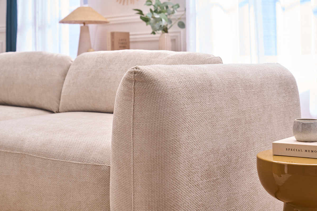 Sof� cama de 4 plazas con arc�n en tela de terciopelo chenilla beige SWELL