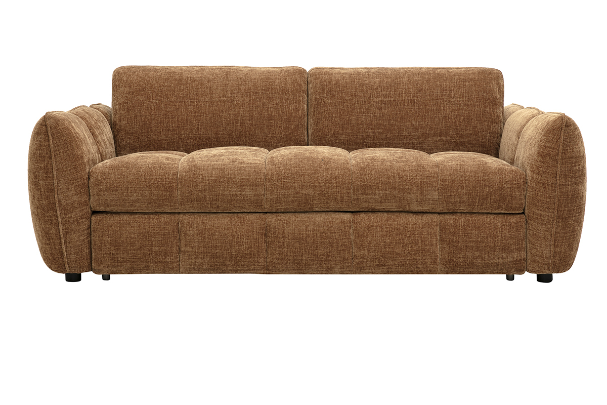 Sof� cama de dise�o de 3 plazas en tejido con efecto terciopelo texturizado color tierra quemada, vista frontal