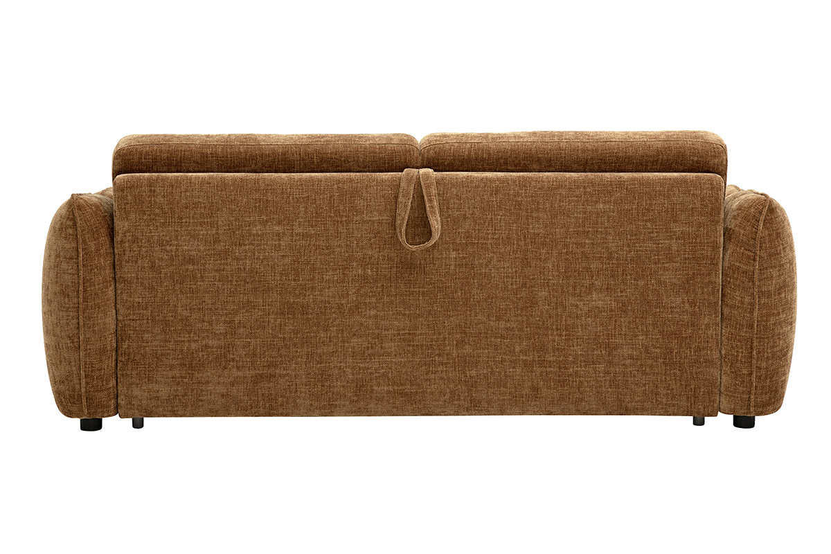Canap� convertible de 3 plazas vista trasera, tejido con efecto de terciopelo texturizado color tierra quemada.