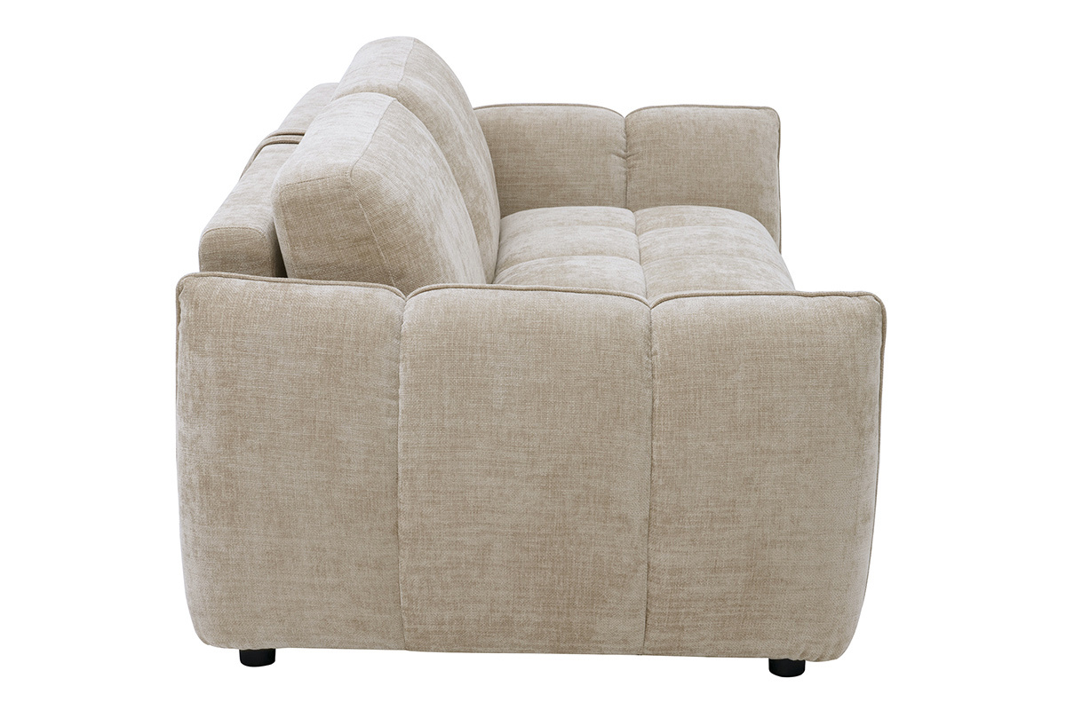 Sof� cama de dise�o de 3 plazas en tejido efecto terciopelo texturizado topo WONDER