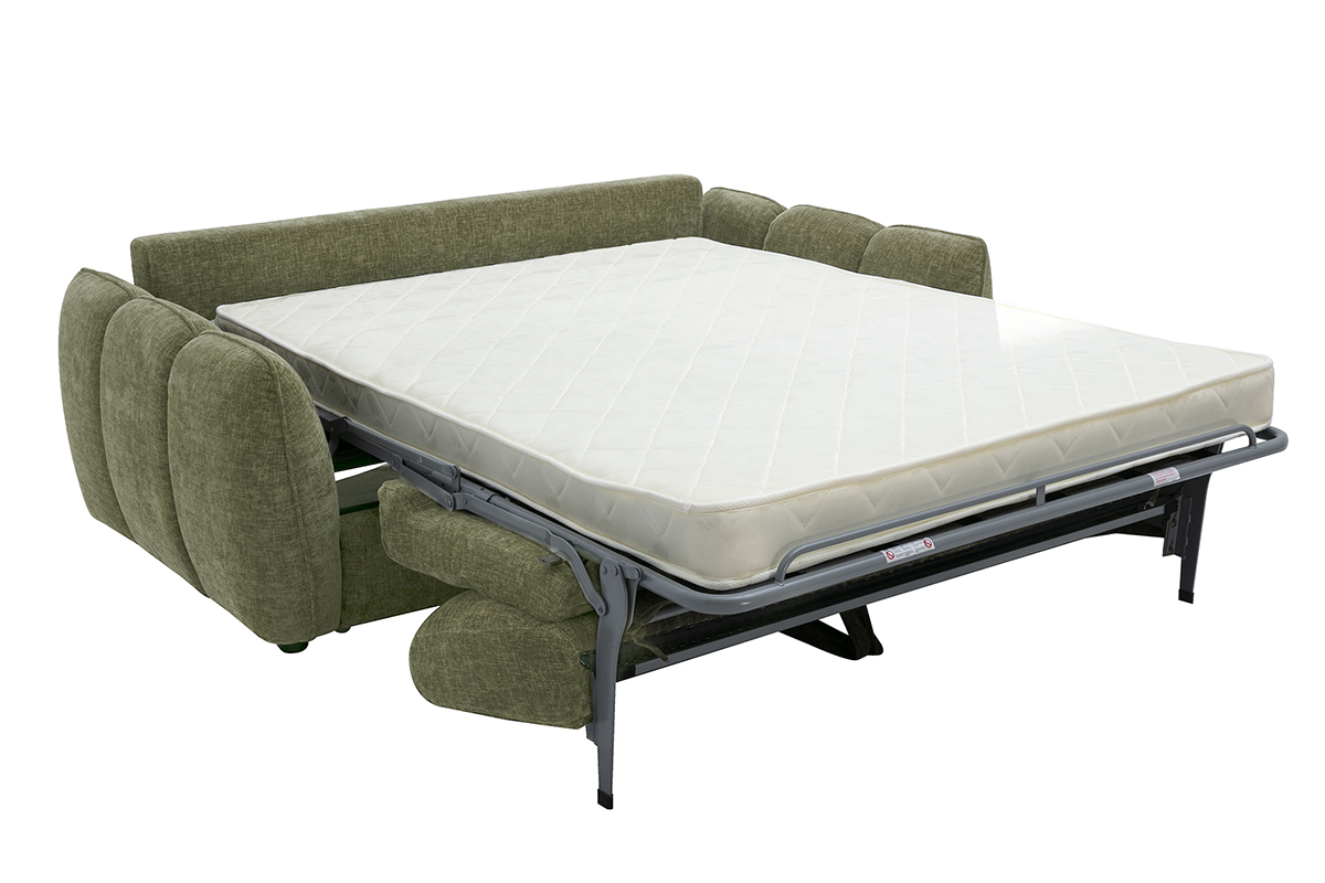 Sof� cama de dise�o de 3 plazas en tejido efecto terciopelo texturizado verde caqui WONDER