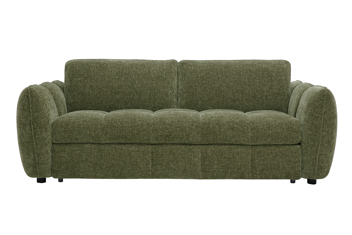 Sof� cama de dise�o de 3 plazas en tejido con efecto terciopelo texturizado verde caqui, vista frontal