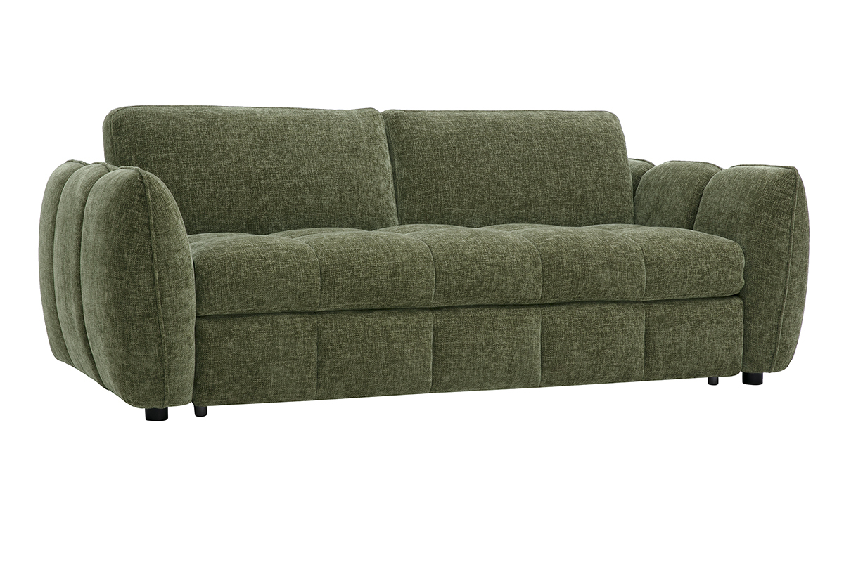 Sof� cama de dise�o de 3 plazas en tejido efecto terciopelo texturizado verde caqui WONDER