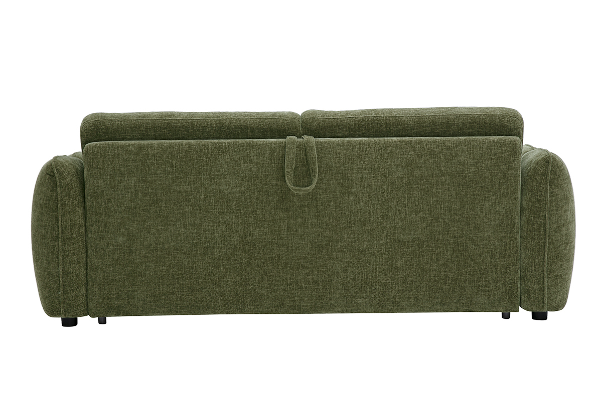 Sof� convertible de dise�o en tejido de terciopelo texturizado verde caqui, vista trasera.
