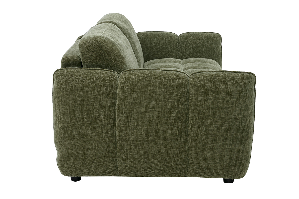 Sof� cama de dise�o de 3 plazas en tejido efecto terciopelo texturizado verde caqui WONDER