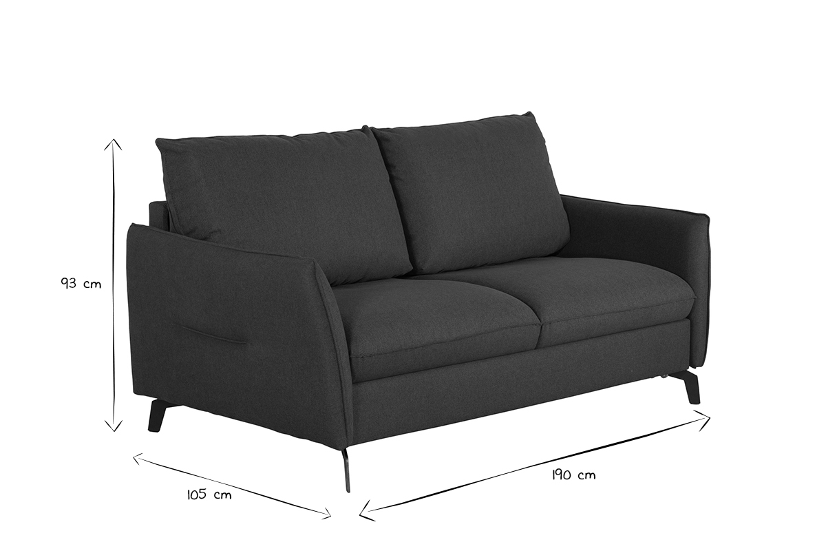 Sof cama de diseo de 3 plazas en tela azul petrleo y metal negro LIAM