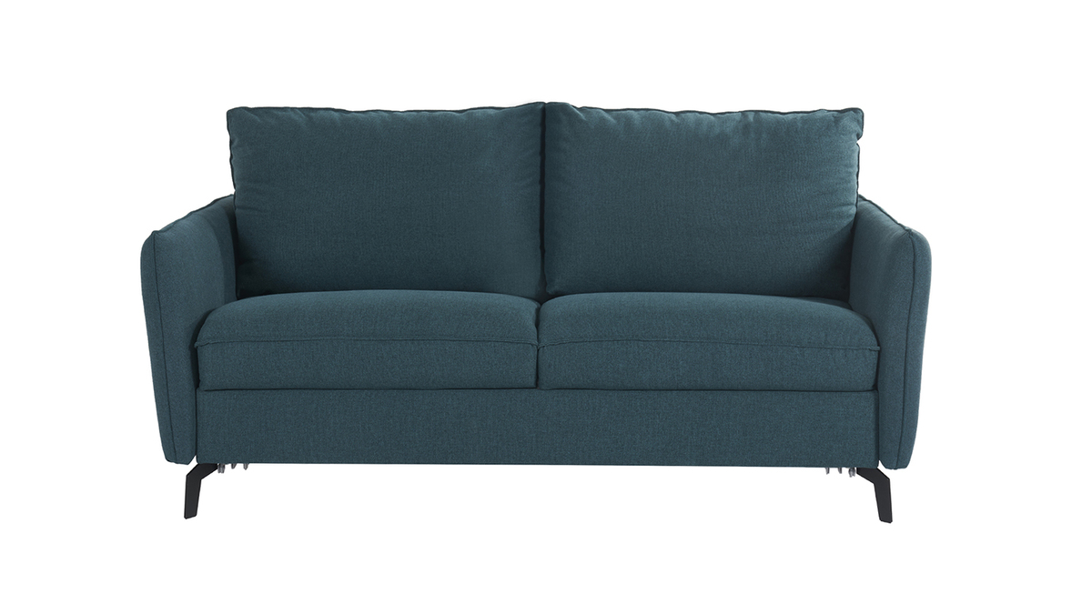 Sof cama de diseo de 3 plazas en tela azul petrleo y metal negro LIAM